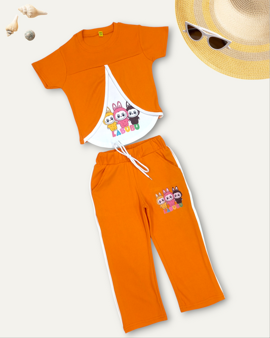 GIRLS BUNNY LABUBU CO-ORD SET (ORANGE) (4-12 YEARS)