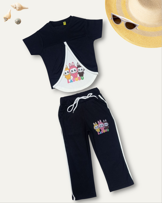 GIRLS BUNNY LABUBU CO-ORD SET (BLACK) (4-12 YEARS)