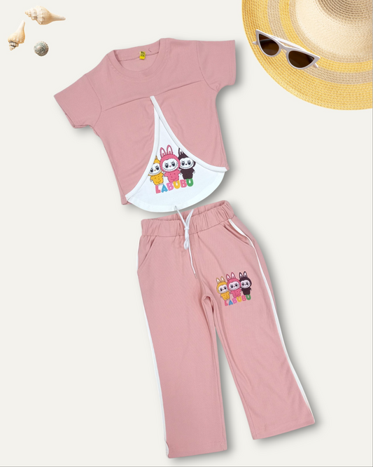 GIRLS BUNNY LABUBU CO-ORD SET (ONION PINK) (4-12 YEARS)