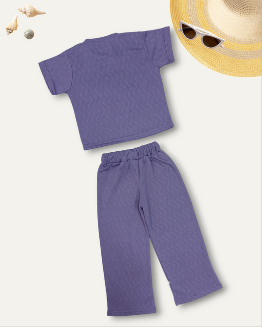 GIRLS BUTTERFLY STYLE TEXTURED CO-ORD SET (PURPLE) (4-12 YEARS)