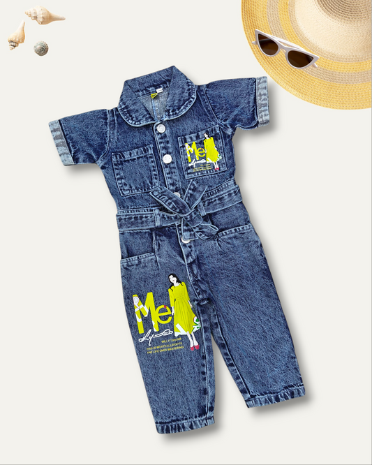 GIRLS DENIM STONE BLUE JUMPSUIT WITH WAIST BELT (1-12 YEARS)