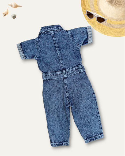 GIRLS DENIM STONE BLUE JUMPSUIT WITH WAIST BELT (1-12 YEARS)