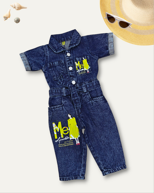 GIRLS DENIM DX BLUE JUMPSUIT WITH WAIST BELT (1-12 YEARS)