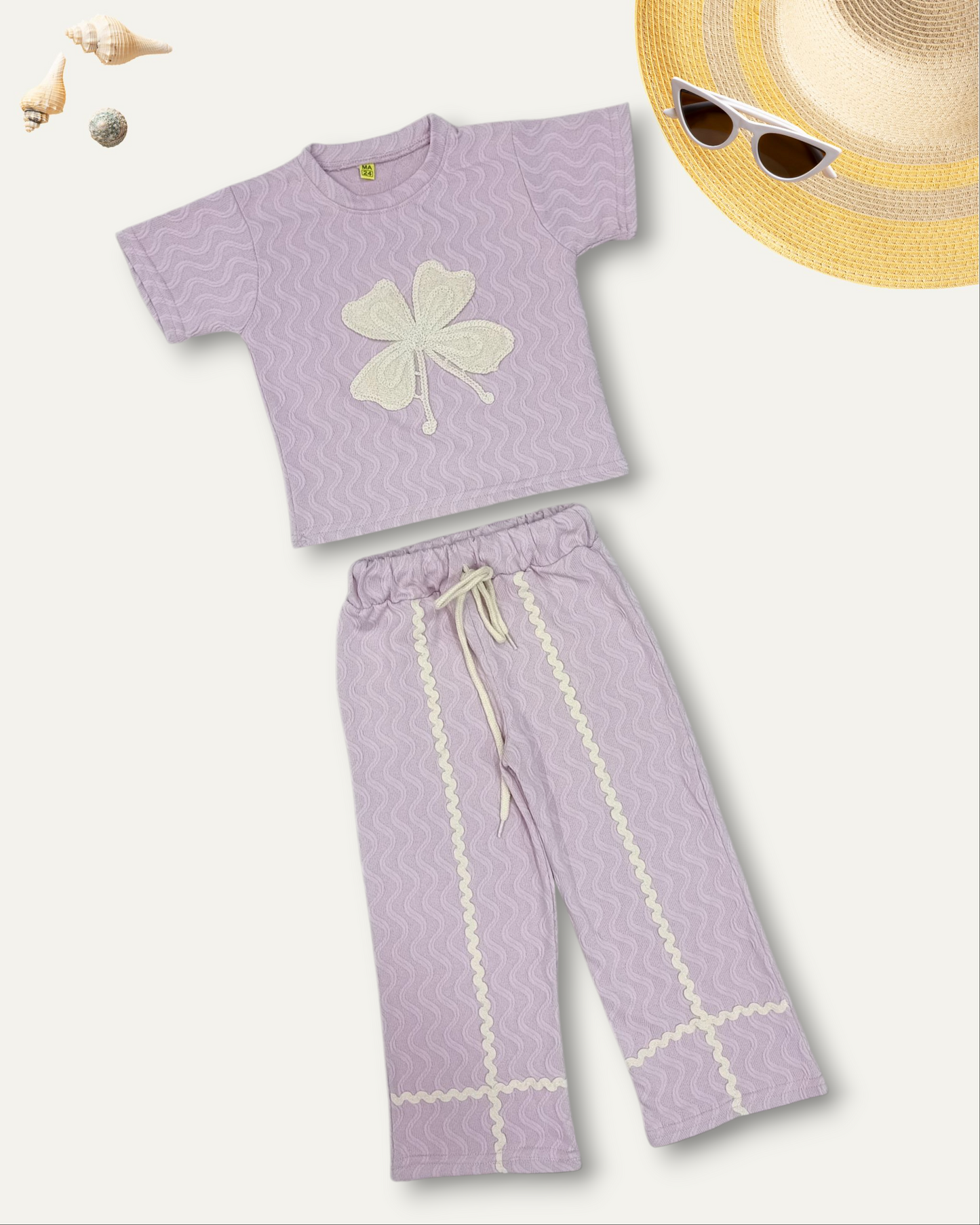 GIRLS BUTTERFLY STYLE TEXTURED CO-ORD SET (PINK) (4-12 YEARS)