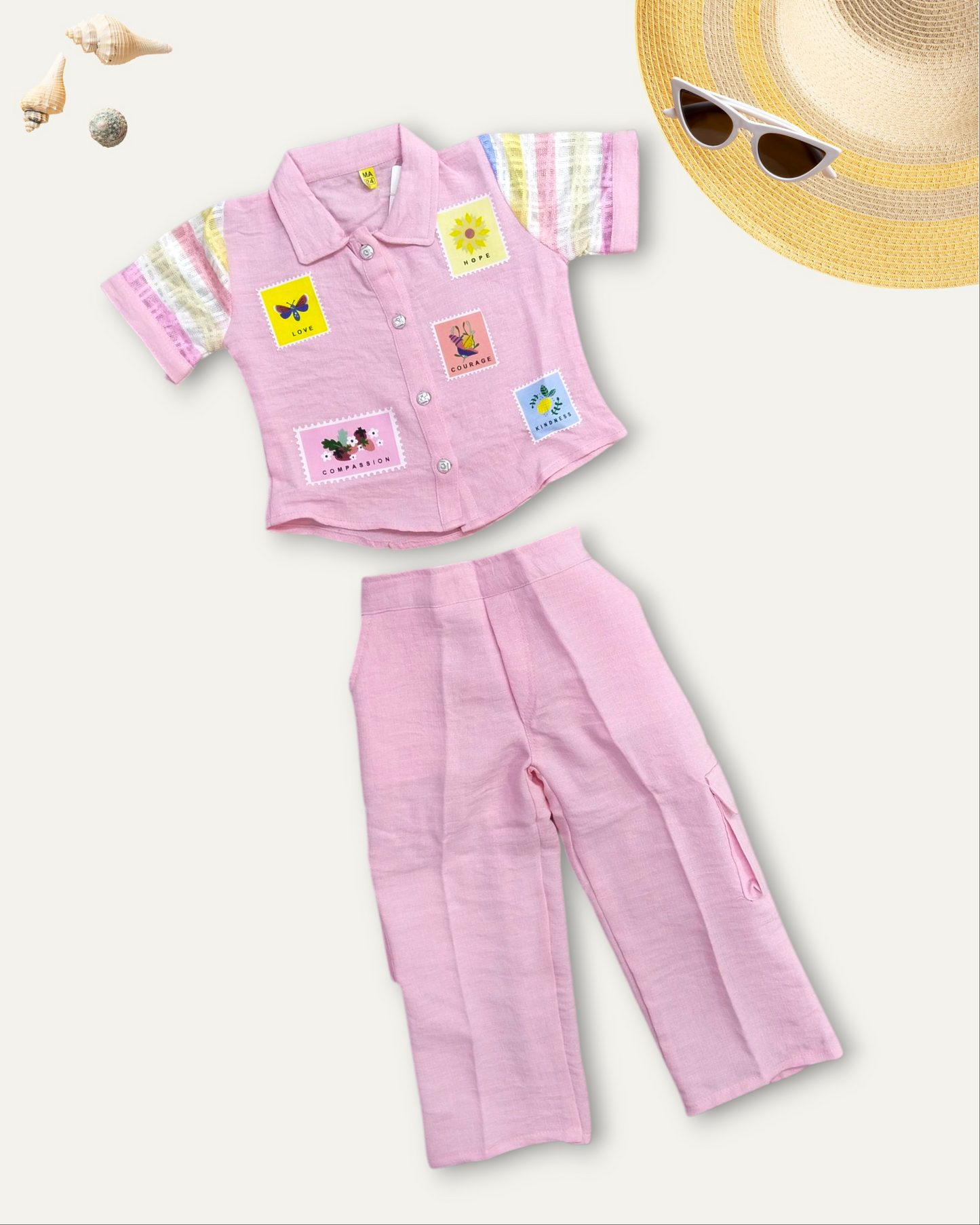 GIRLS PATCHWORK CHARM CO-ORD SET (PINK) (4-12 YEARS)