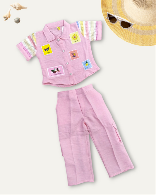 GIRLS PATCHWORK CHARM CO-ORD SET (PINK) (4-12 YEARS)