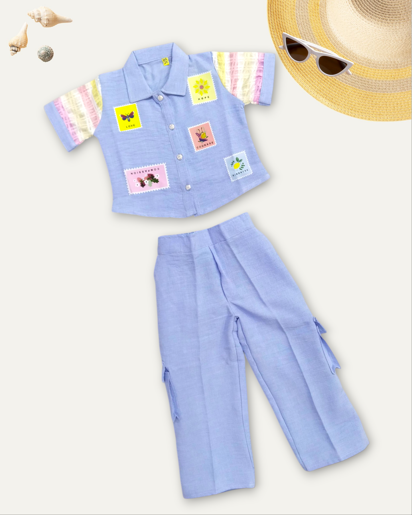 GIRLS PATCHWORK CHARM CO-ORD SET (BLUE) (4-12 YEARS)
