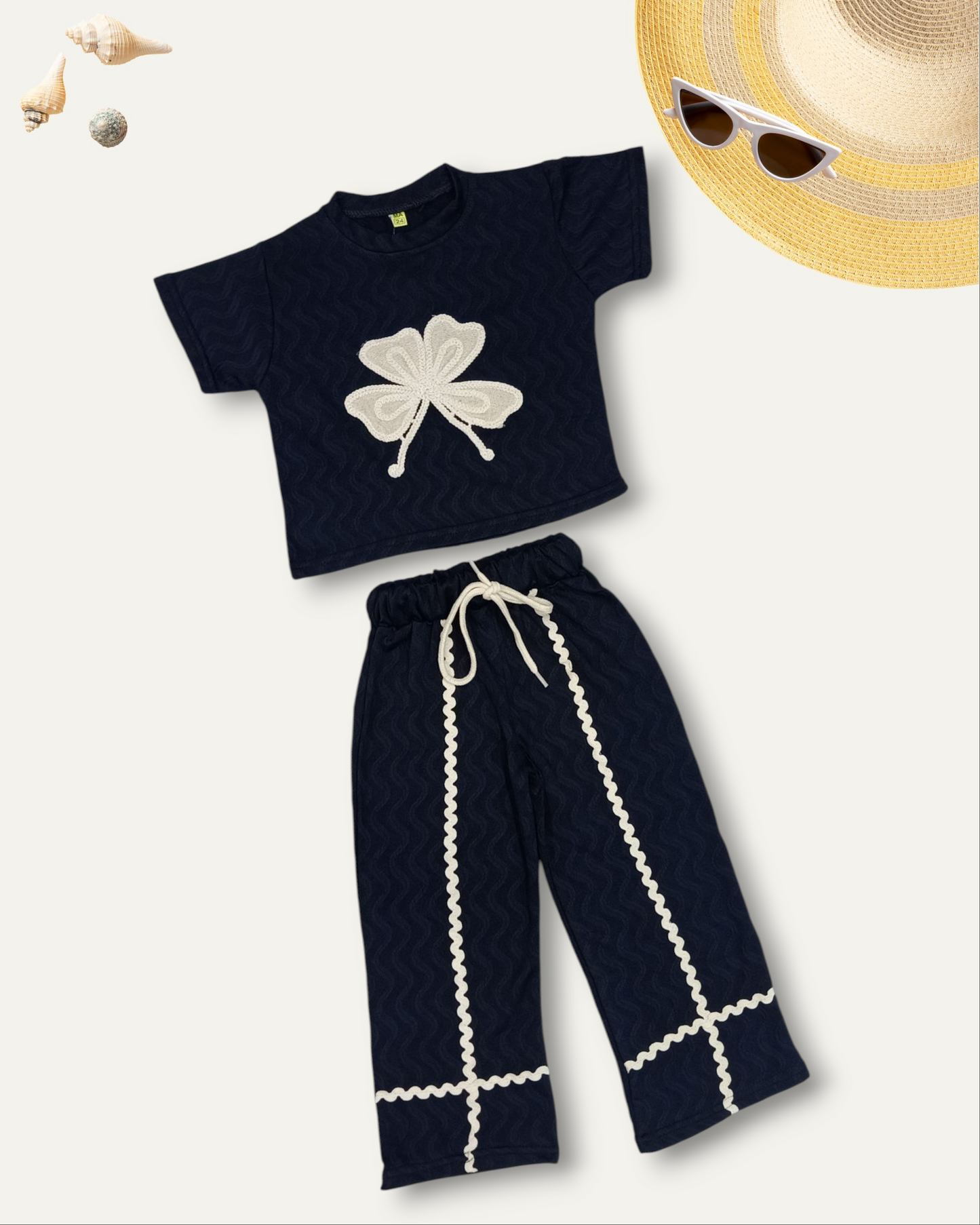 GIRLS BUTTERFLY STYLE TEXTURED CO-ORD SET (BLACK) (4-12 YEARS)