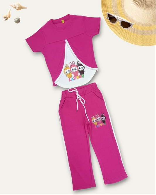 GIRLS BUNNY LABUBU CO-ORD SET (HOT PINK) (4-12 YEARS)