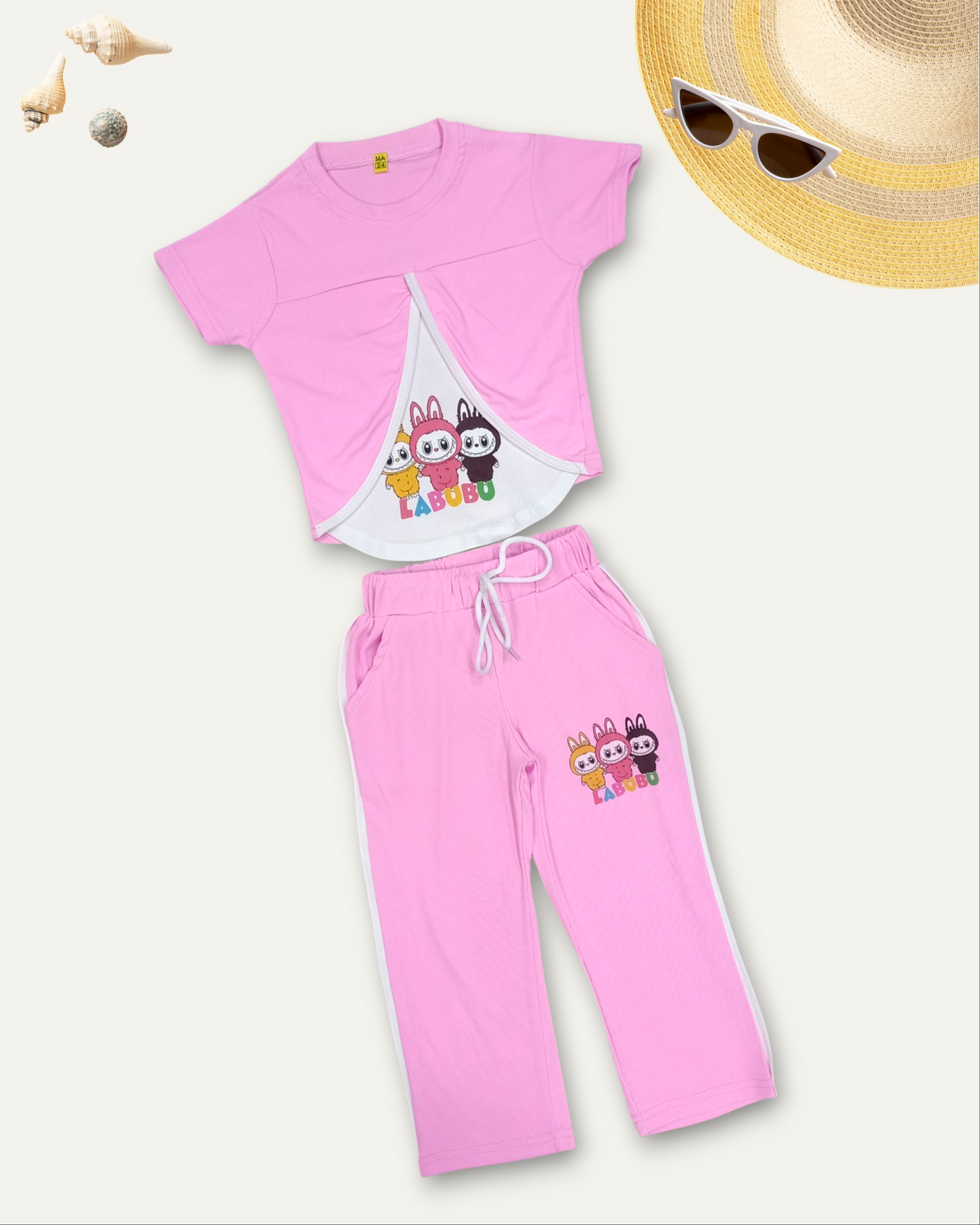 GIRLS BUNNY LABUBU CO-ORD SET (BABY PINK) (4-12 YEARS)
