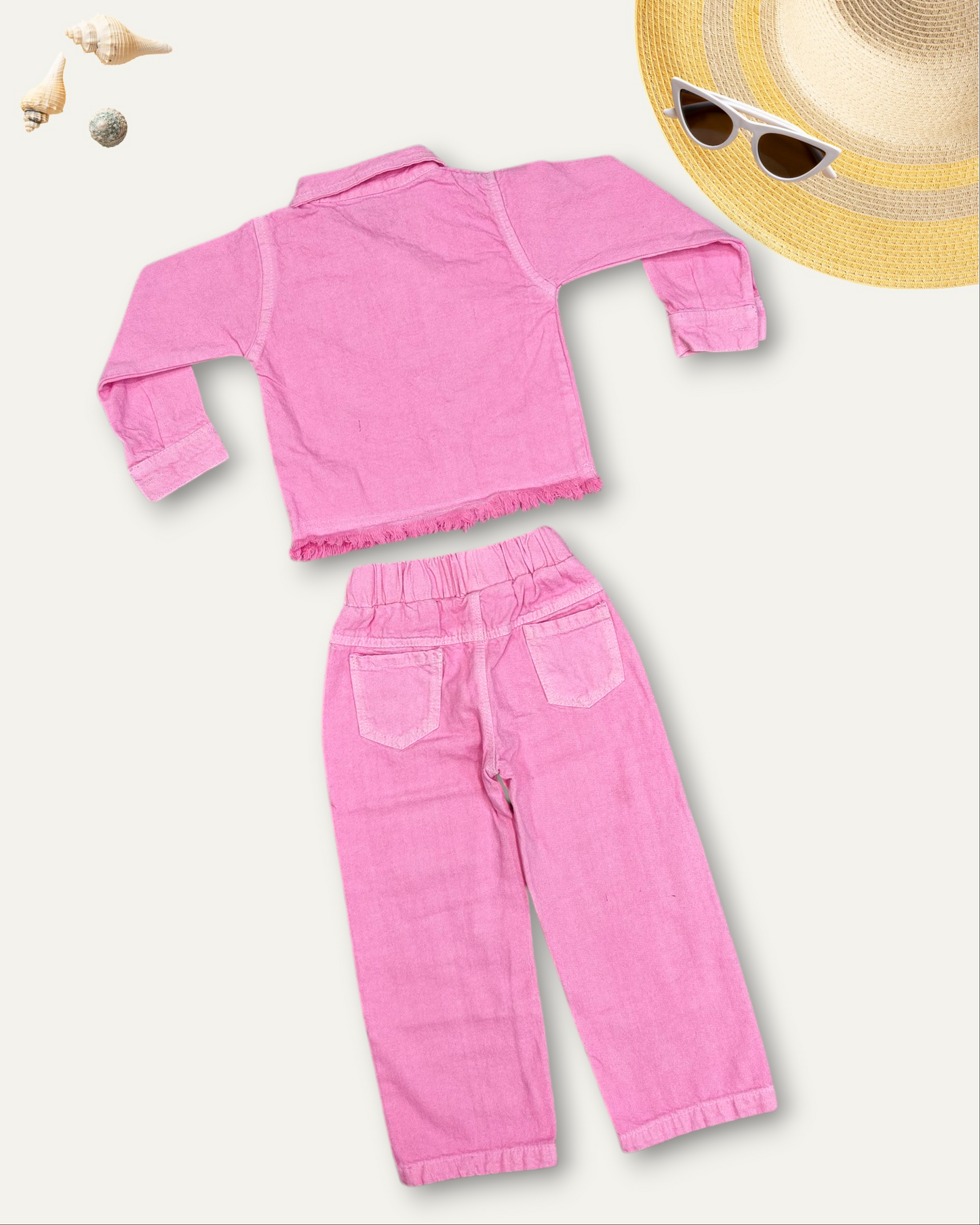 GIRLS 3PC JACKET DENIM CO-ORD SET (PINK) (1-12 YEARS)