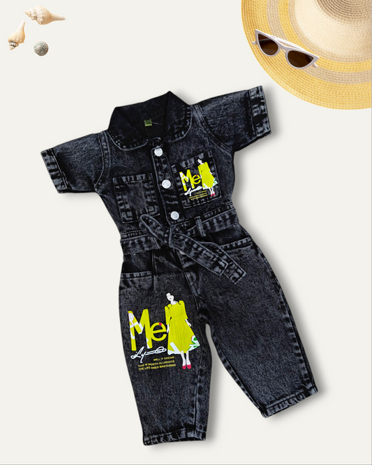 GIRLS BLACK WASHED DENIM JUMPSUIT (1-12 YEARS)