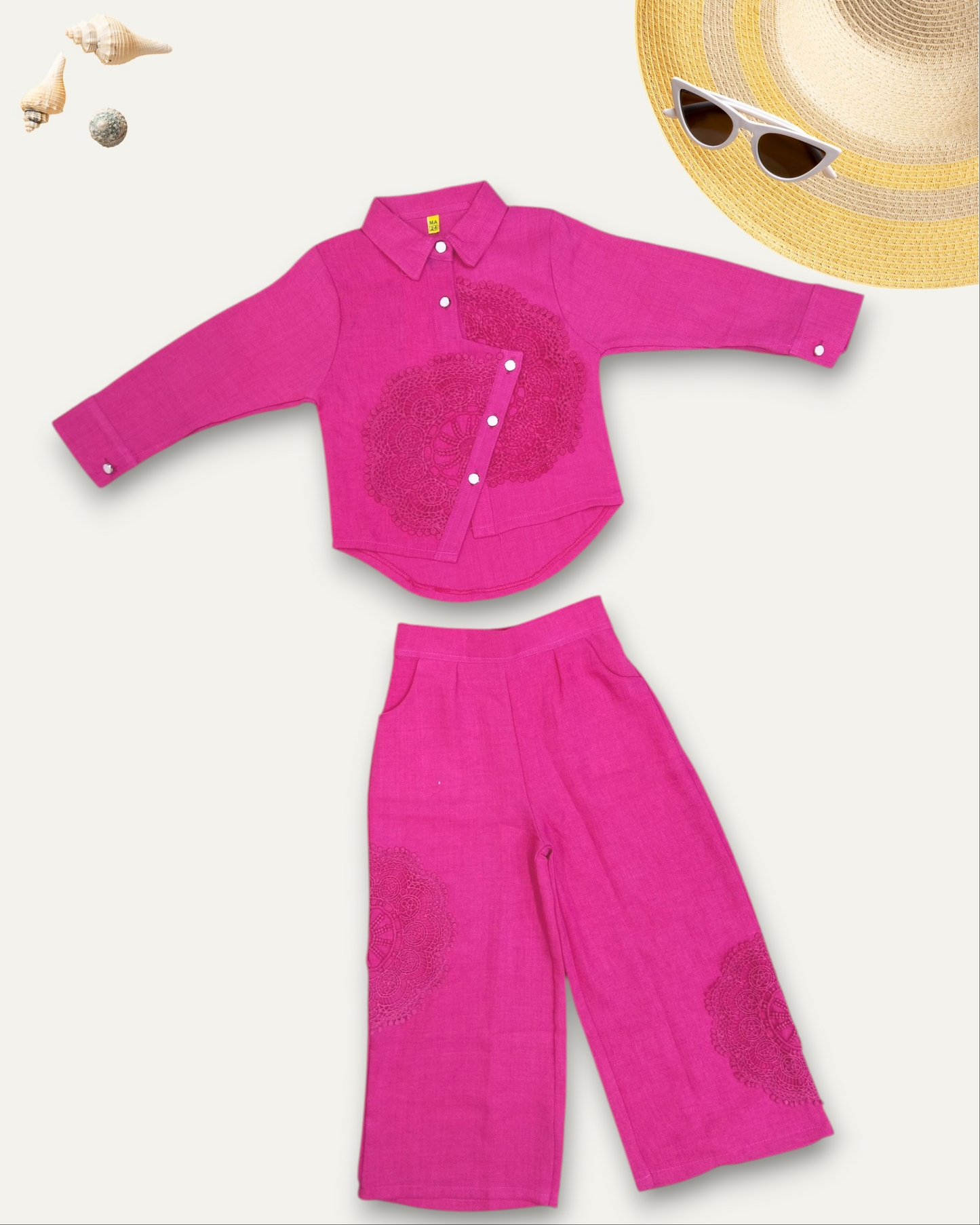 GIRLS ELEGANT ASSYMETRIC EMBROIDERED CO-ORD SET (PINK) (4-12 YEARS)
