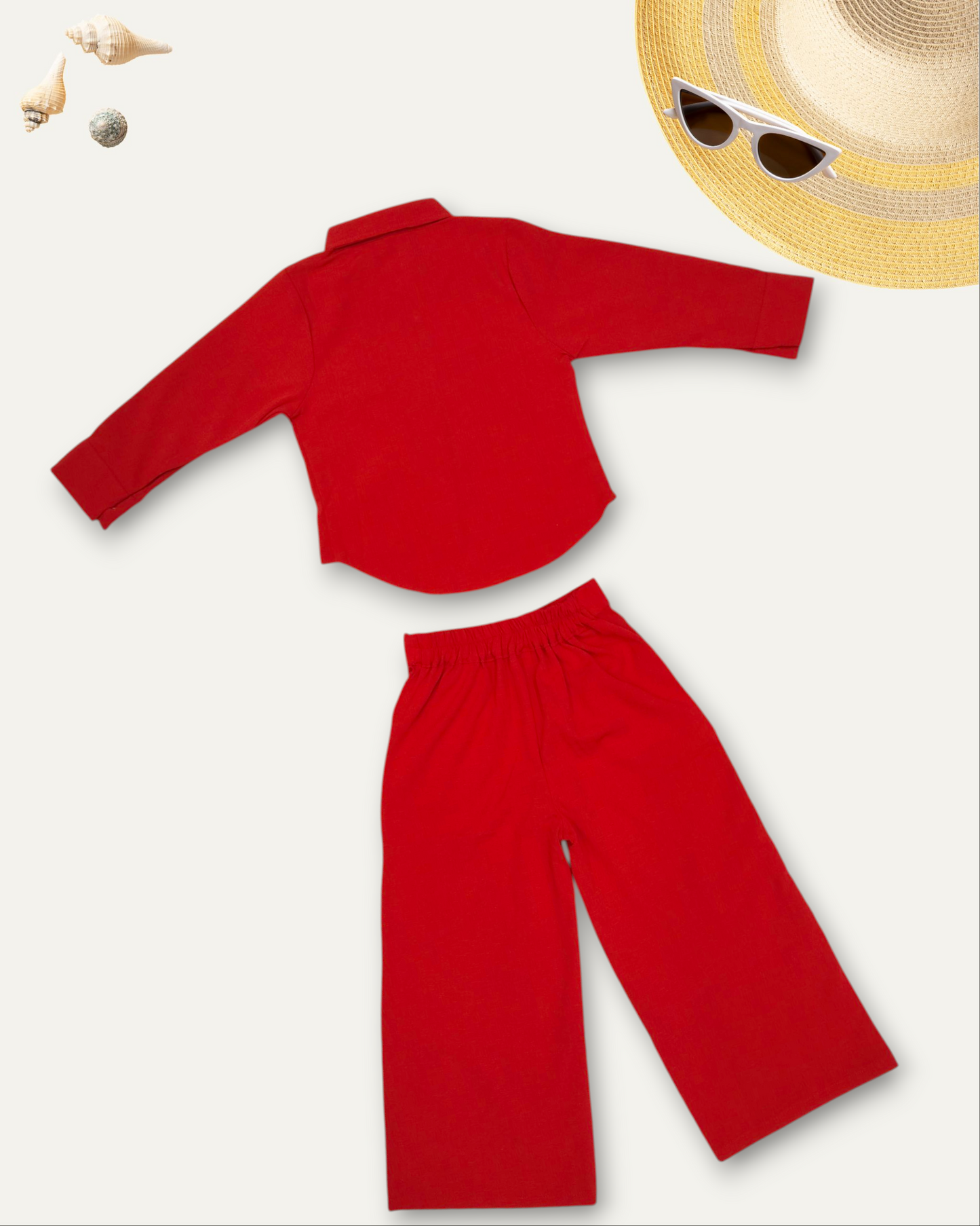 GIRLS ELEGANT ASSYMETRIC EMBROIDERED CO-ORD SET (RED) (4-12 YEARS)
