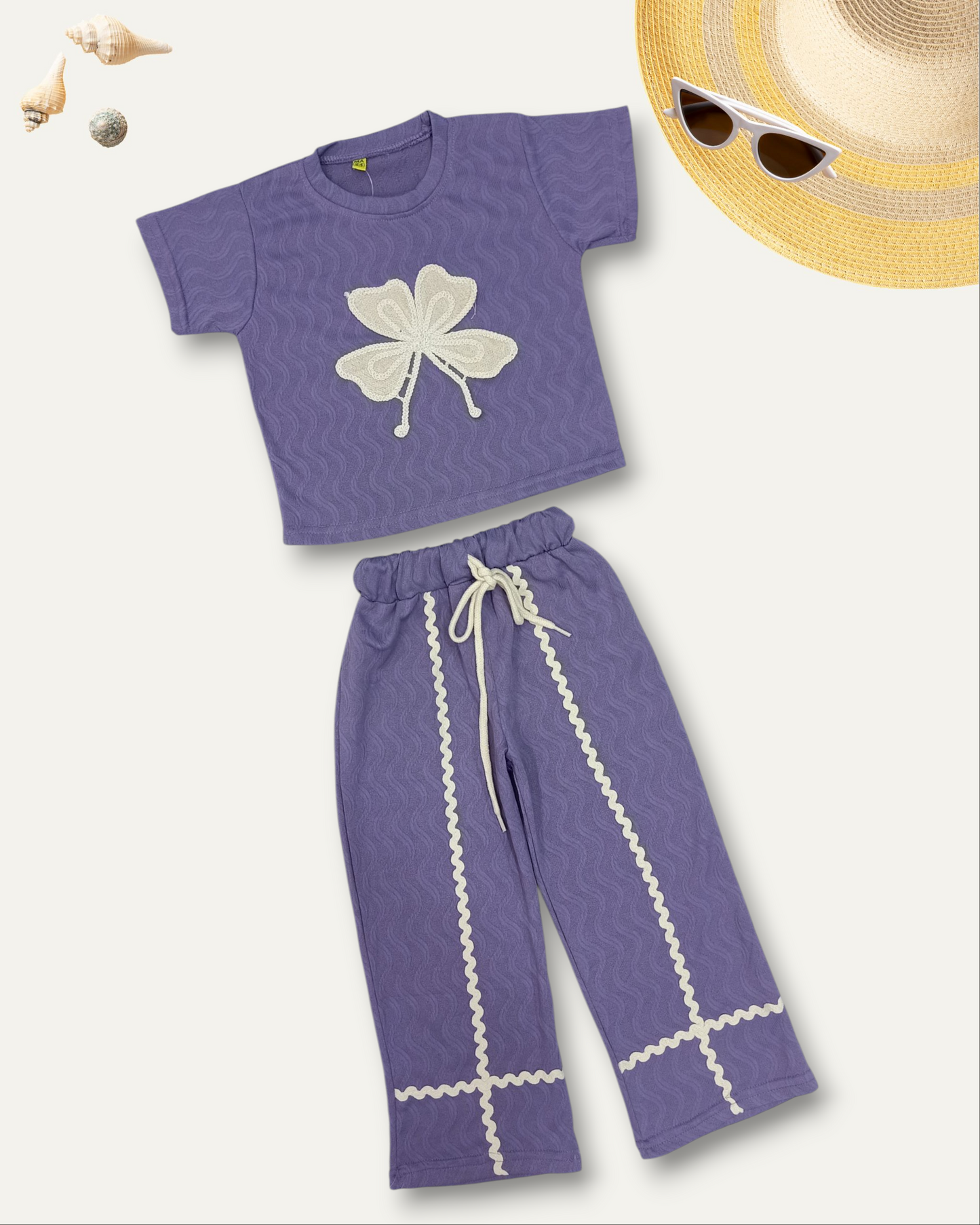 GIRLS BUTTERFLY STYLE TEXTURED CO-ORD SET (PURPLE) (4-12 YEARS)