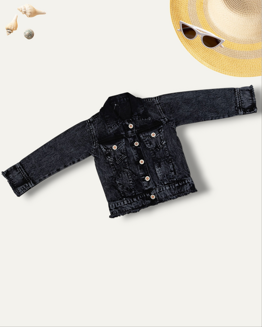 GIRLS DENIM JACKET (BLACK)(4-12 YEARS)