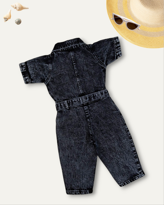 GIRLS BLACK WASHED DENIM JUMPSUIT (1-12 YEARS)