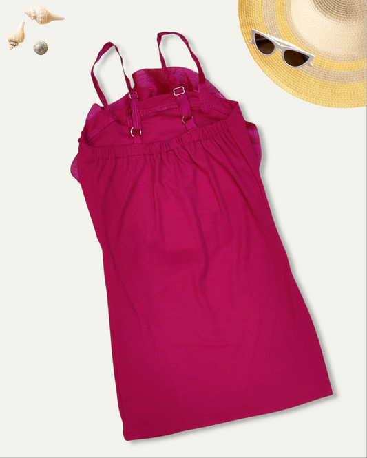 GIRLS 3D ROSE DRESS (DARK PINK) (1-12 YEARS)