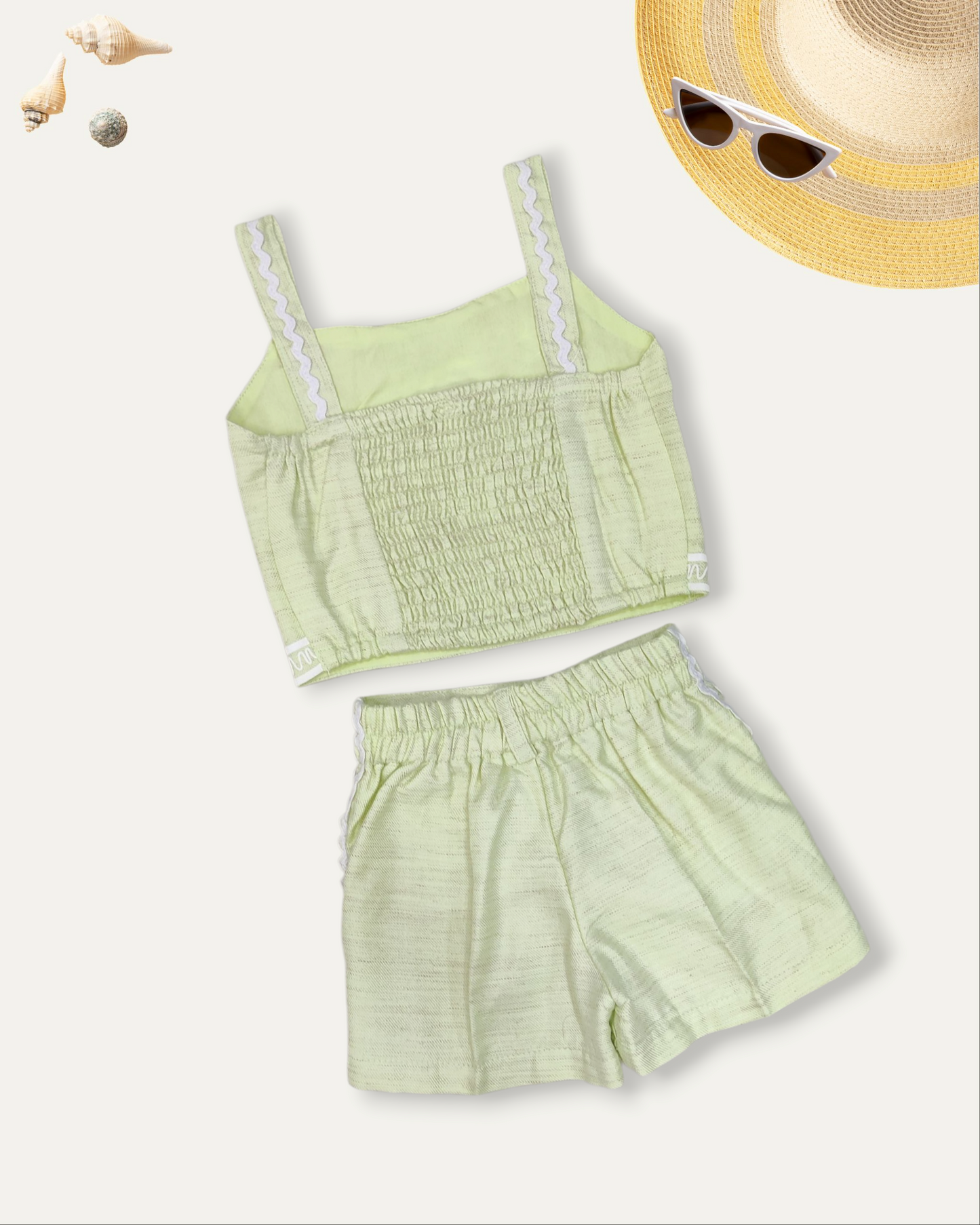 GIRLS COTTON CROP TOP AND SHORTS SET (PISTA GREEN) (1-8 YEARS)