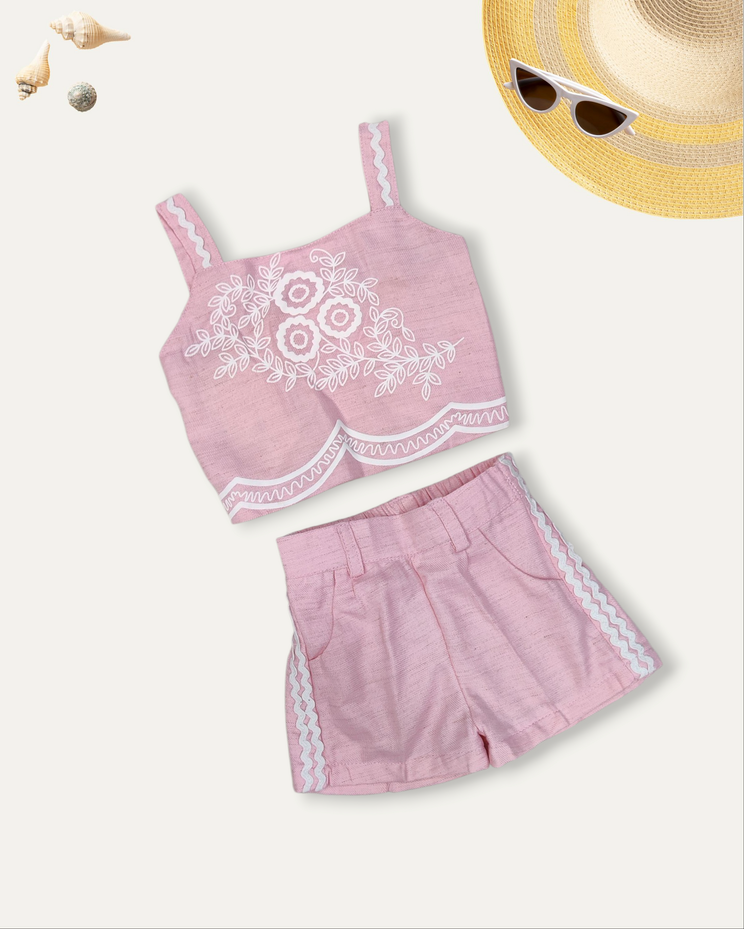 GIRLS COTTON CROP TOP AND SHORTS SET (BABY PINK) (1-8 YEARS)