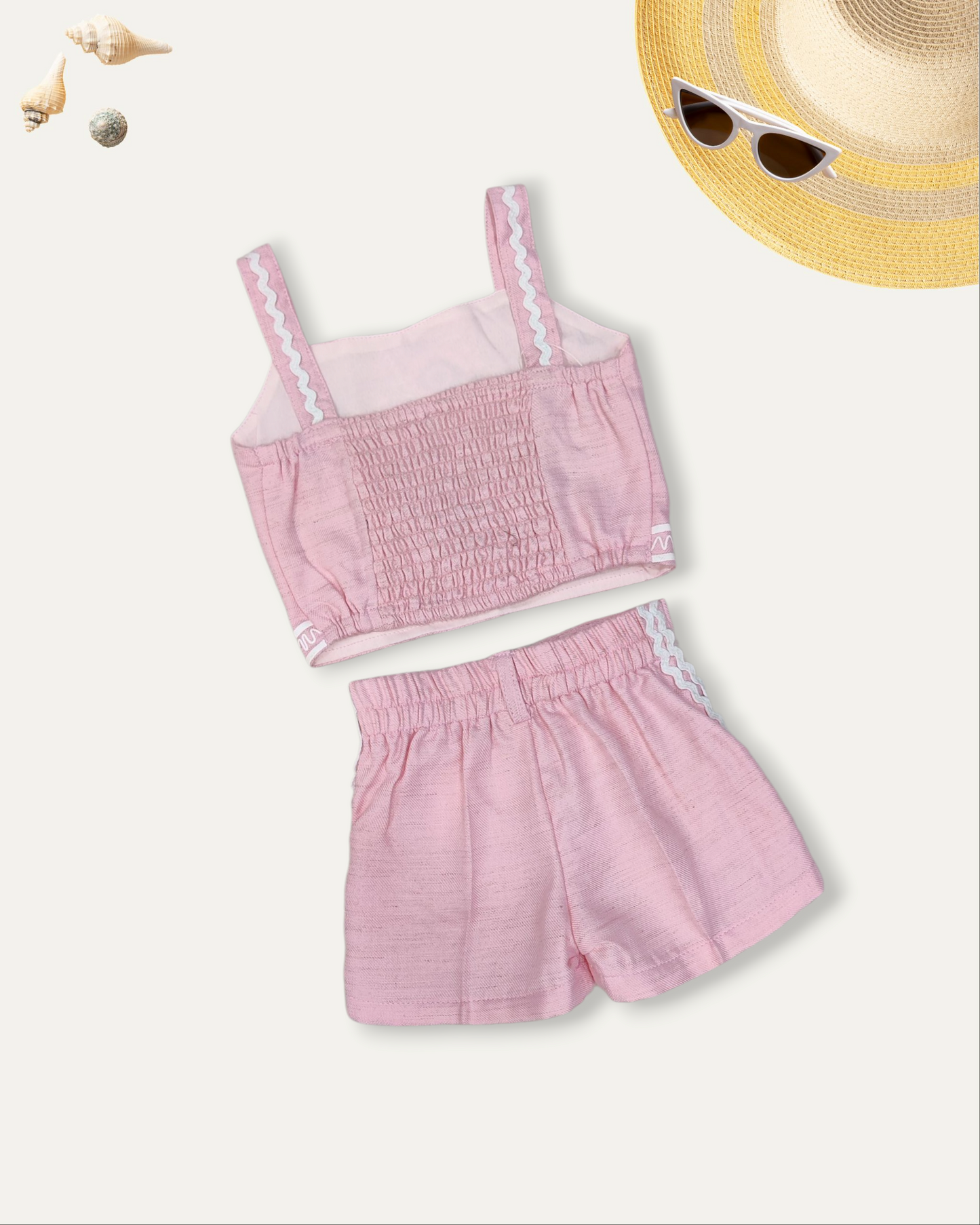 GIRLS COTTON CROP TOP AND SHORTS SET (BABY PINK) (1-8 YEARS)