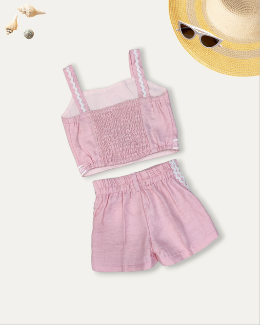 GIRLS COTTON CROP TOP AND SHORTS SET (BABY PINK) (1-8 YEARS)