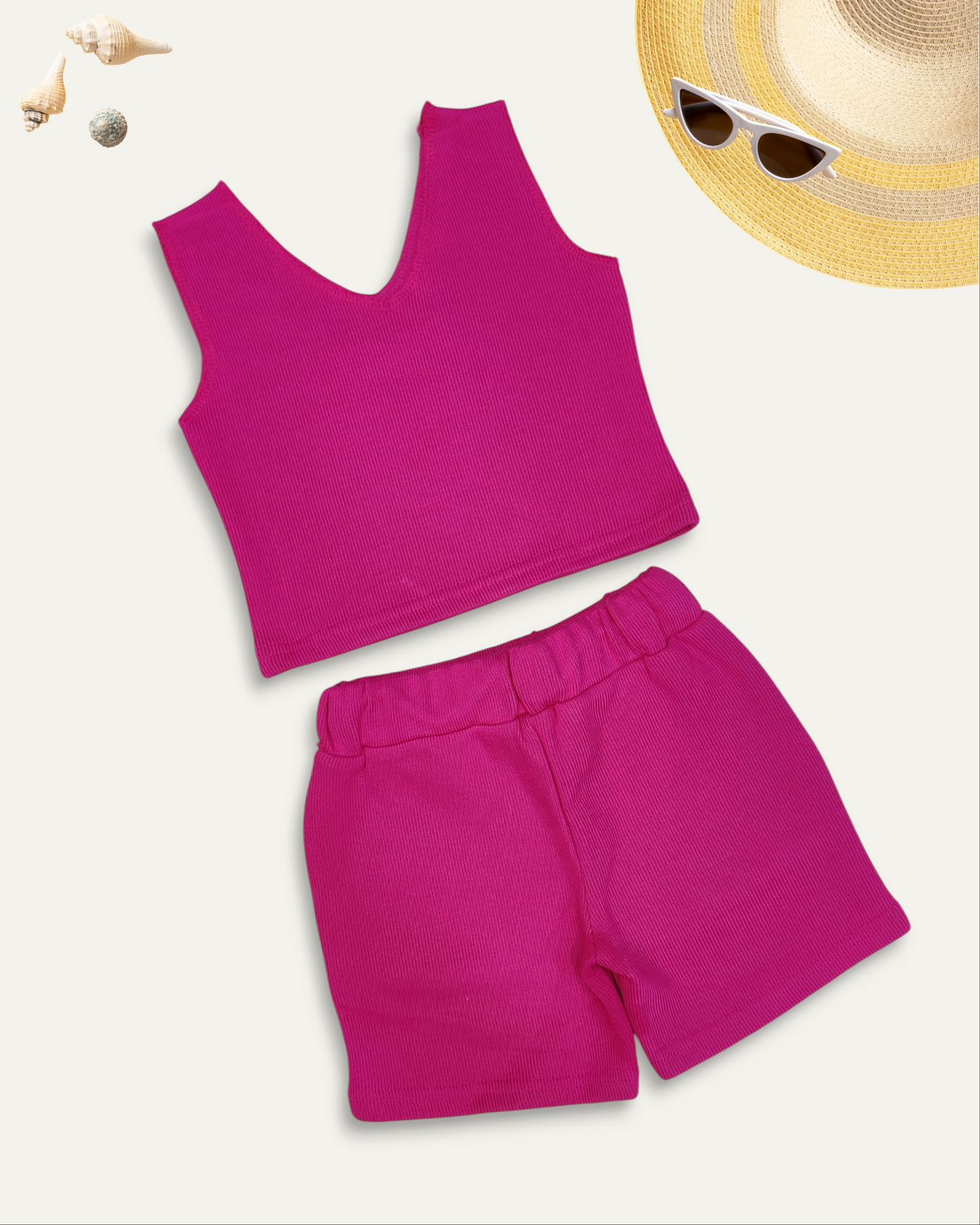 GIRLS RIBBED KNIT CO-ORD SET (4-12 YEARS) (HOT PINK)