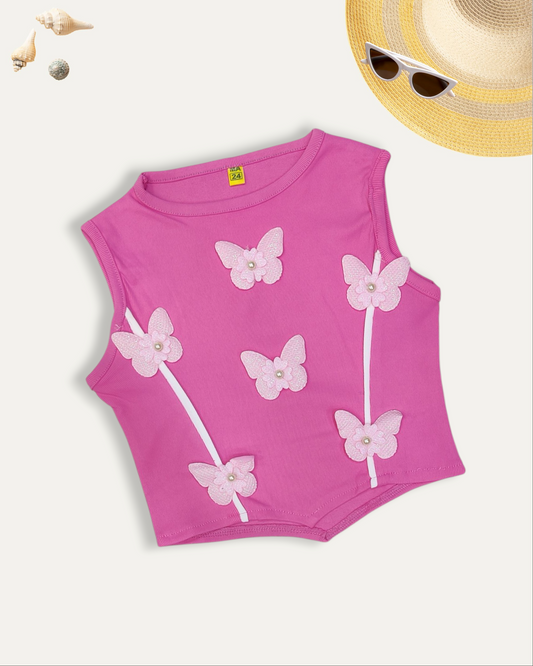 GIRLS BUTTERFLY TOP (PINK) (4-12 YEARS)