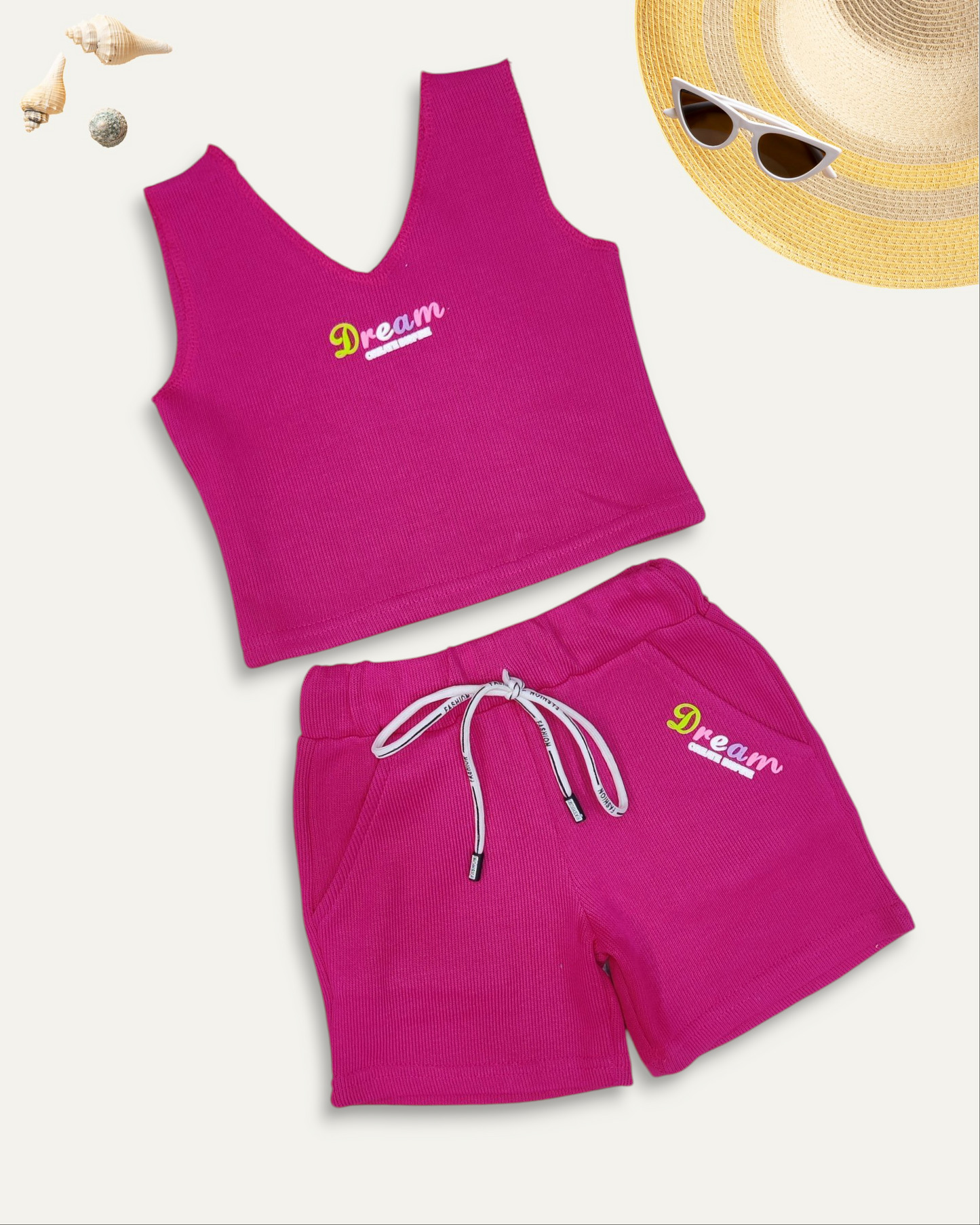 GIRLS RIBBED KNIT CO-ORD SET (4-12 YEARS) (HOT PINK)