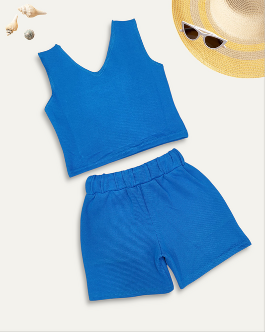 GIRLS RIBBED KNIT CO-ORD SET (4-12 YEARS) (BLUE)