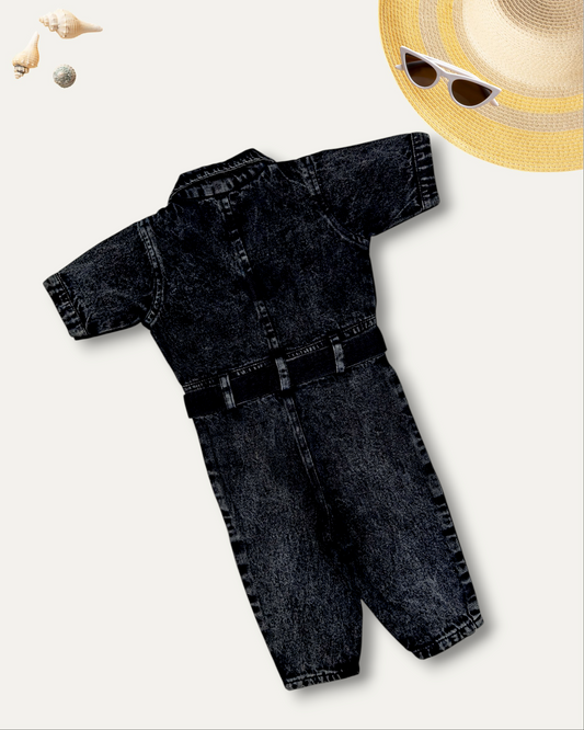 GIRLS BLACK WASHED DENIM JUMPSUIT (1-12 YEARS)