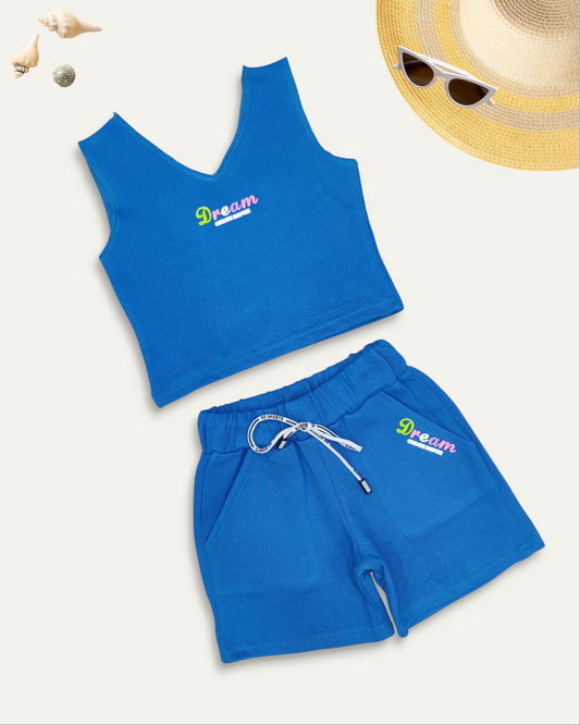 GIRLS RIBBED KNIT CO-ORD SET (4-12 YEARS) (BLUE)