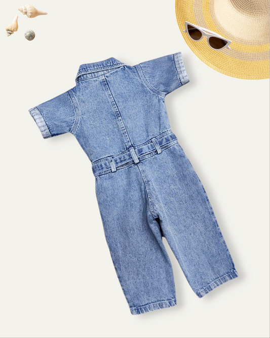 GIRLS DENIM BLUE JUMPSUIT WITH WAIST BELT (1-12 YEARS)