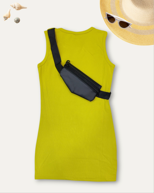 GIRLS SLEEVELESS DRESS WITH CROSSSBODY POUCH (LIME GREEN) (2-8 YEARS)
