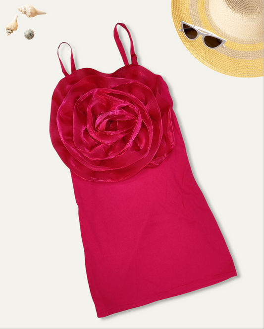 GIRLS 3D ROSE DRESS (HOT RED) (1-12 YEARS)