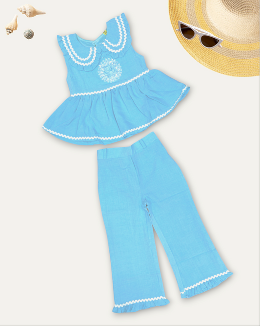 GIRLS RUFFLE SET (BLUE) (4-12 YEARS)