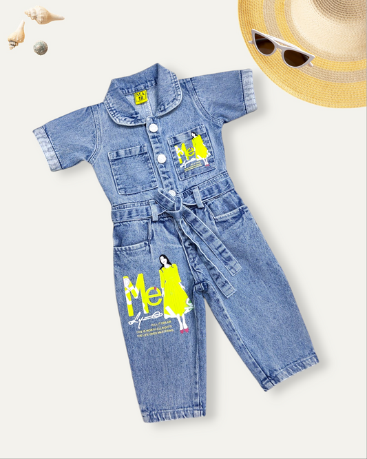 GIRLS DENIM BLUE JUMPSUIT WITH WAIST BELT (1-12 YEARS)