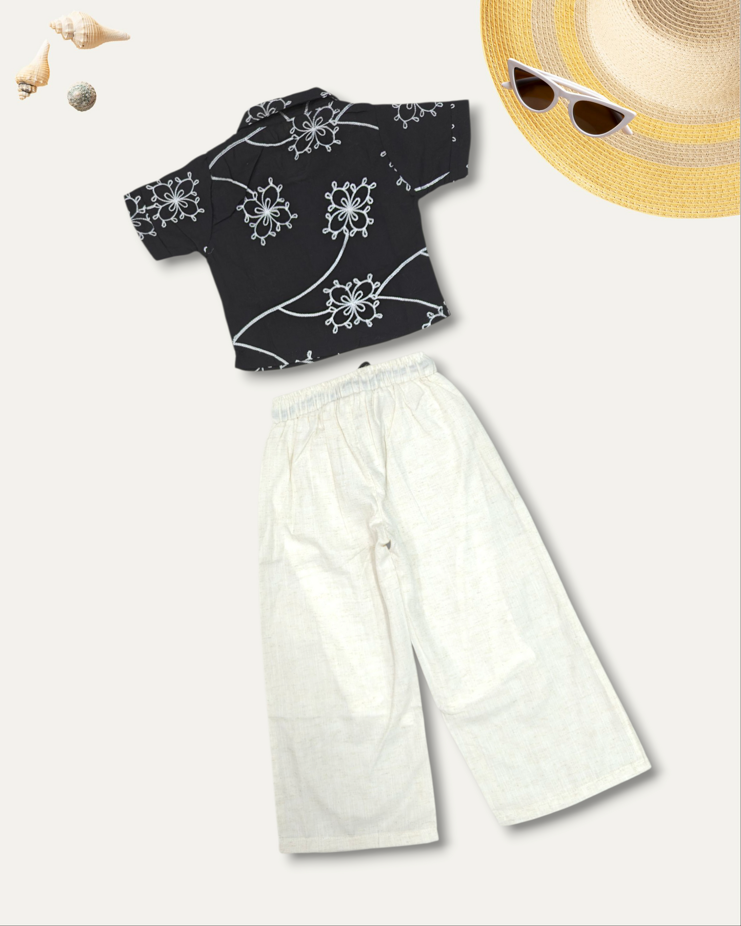 GIRLS FLORAL SHIRT & CREAM CARGO CO-ORD SET (BLACK) (4-12 YEARS)