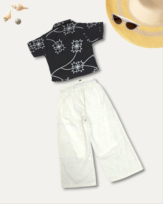GIRLS FLORAL SHIRT & CREAM CARGO CO-ORD SET (BLACK) (4-12 YEARS)