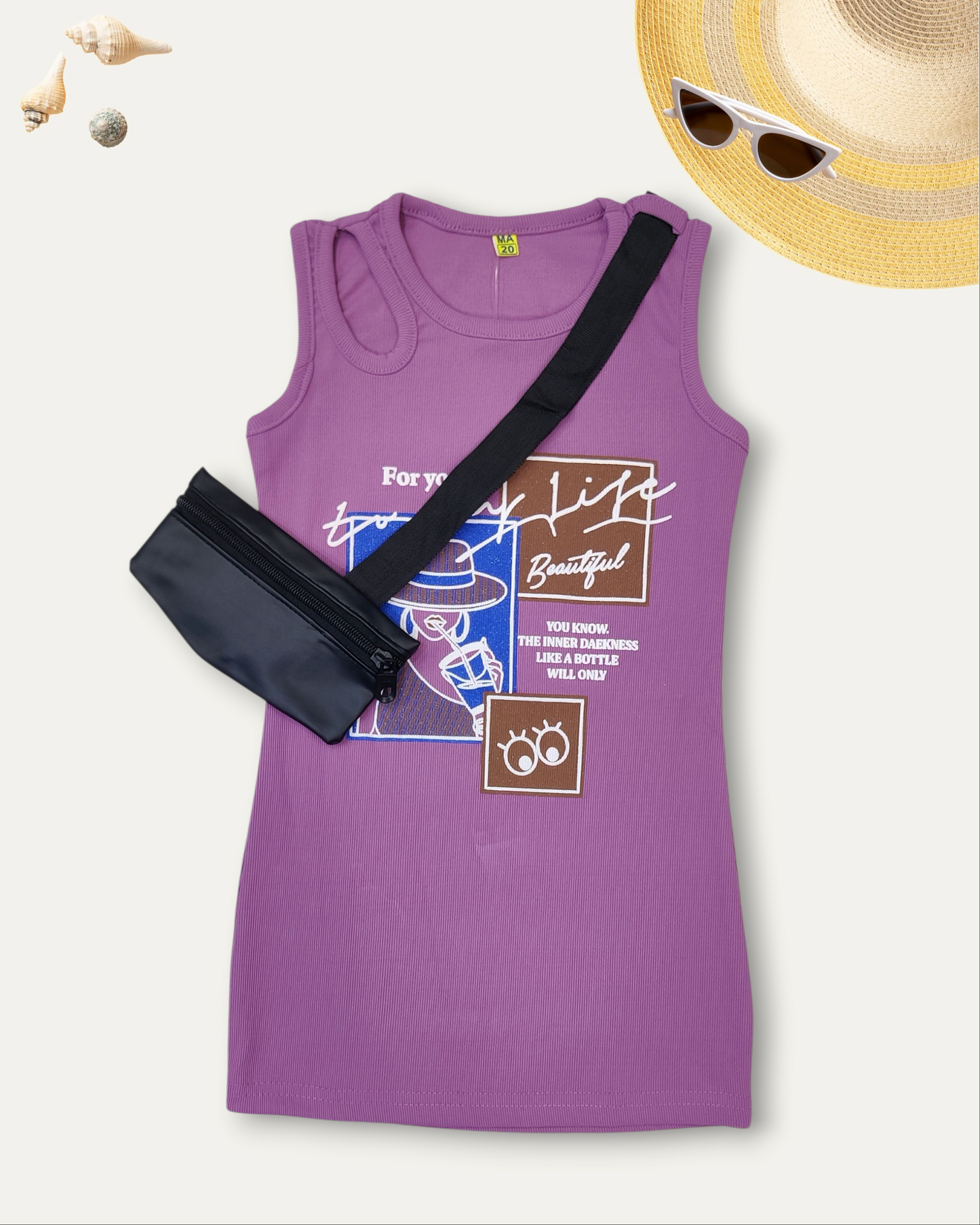 GIRLS SLEEVELESS DRESS WITH CROSSBODY POUCH (PURPLE) (2-8 YEARS)