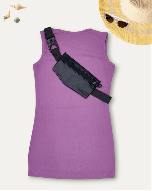 GIRLS SLEEVELESS DRESS WITH CROSSBODY POUCH (PURPLE) (2-8 YEARS)