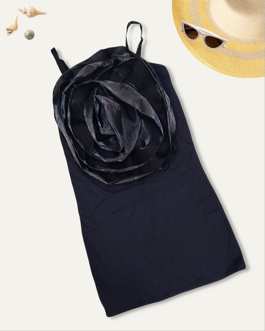 GIRLS 3D ROSE DRESS (BLACK) (1-12 YEARS)