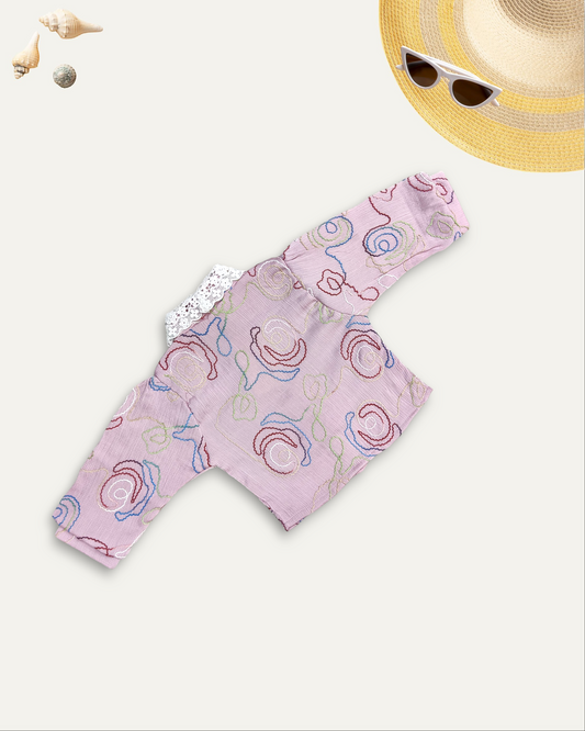 GIRLS EMBROIDERED LACE COLLAR TOP (BABY PINK) (4-12 YEARS)