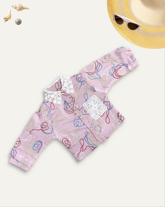 GIRLS EMBROIDERED LACE COLLAR TOP (BABY PINK) (4-12 YEARS)