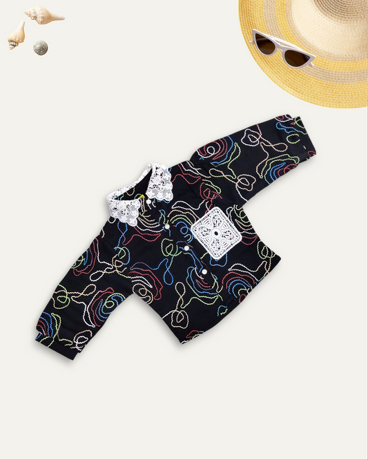 GIRLS EMBRODIRED LACE COLLAR TOP (BLACK) (4-12 YEARS)
