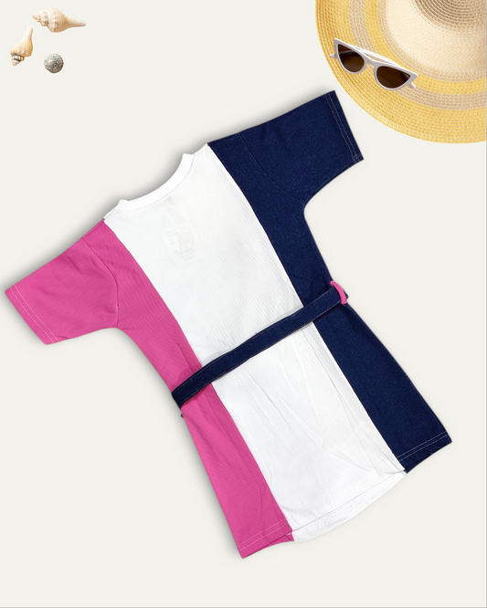 GIRLS COLOURBLOCK DENIM DRESS (PINK) (4-12 YEARS)