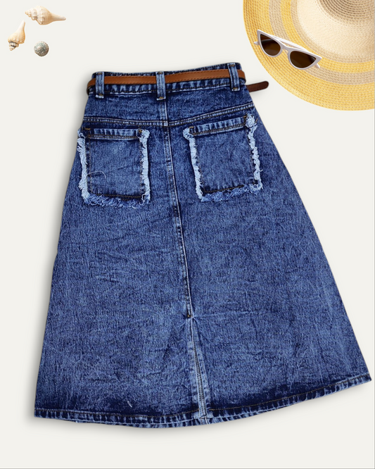 GIRLS DENIM SKIRT FLARE FIT WITH LEATHER BELT (BLUE WASH) (4-12 YEARS)