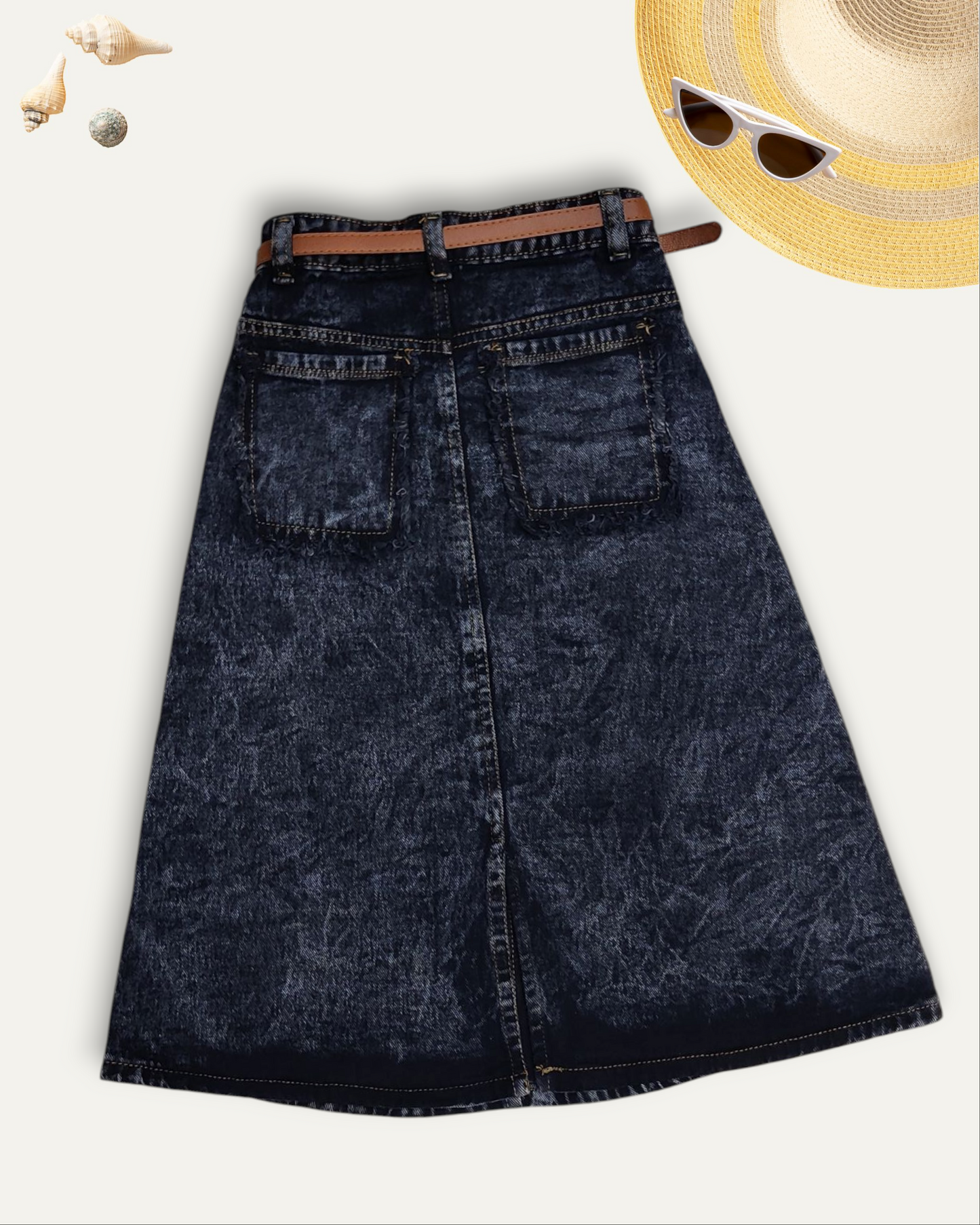 GIRLS DENIM SKIRT FLARE FIT WITH LEATHER BELT (BLACK WASH) (4-12 YEARS)
