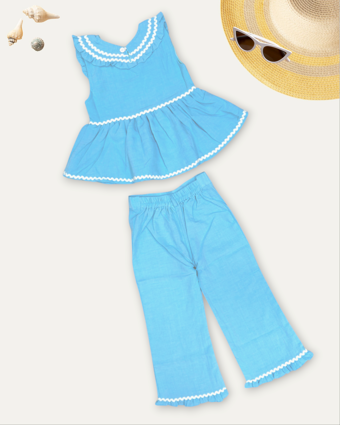 GIRLS RUFFLE SET (BLUE) (4-12 YEARS)