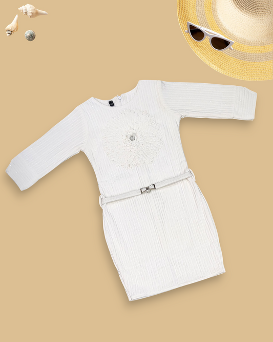 GIRLS TEXTURED FLOWER DRESS (WHITE) (4-12 YEARS)